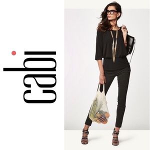 CAbi Women’s Black Indulgence Top Blouse Banded Waist Zipper Sz XS Style 5205